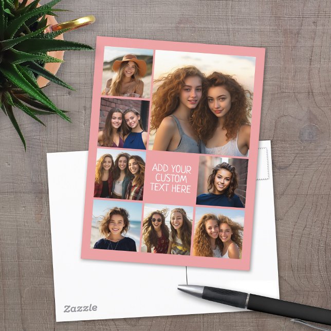 Create a Custom Photo Collage with 8 Photos Postcard (8 Photo personalized postcard)