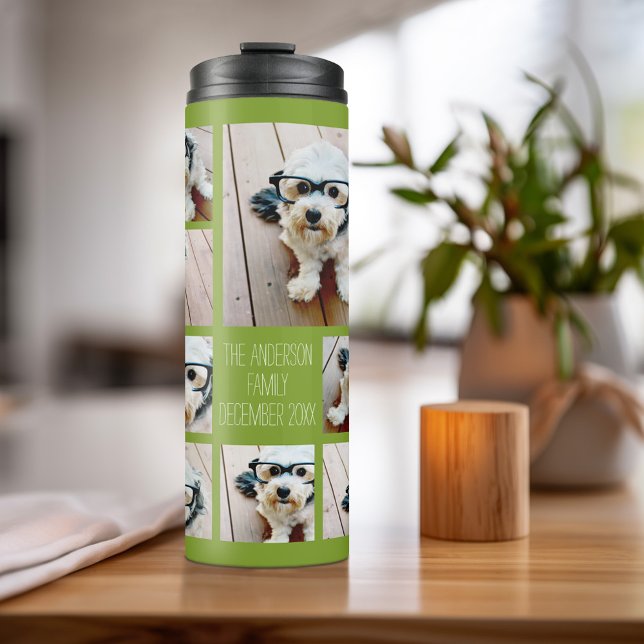 Create a Custom Photo Collage with 8 Photos Thermal Tumbler (Personalized bottle with photos and text)