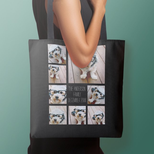 Create a Custom Photo Collage with 8 Photos Tote Bag (Personalized tote bag - add your name or other text)