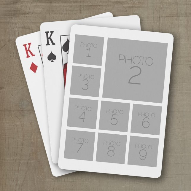 Create a Custom Photo Collage with 9 Photos white Playing Cards (Personalized playing cards with photos)