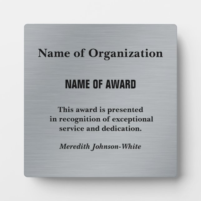 Create a Custom Volunteer Service Award (Silver) Plaque (Front)