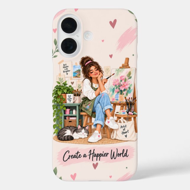 Create a Happier World Artist iPhone 16 Case (Back)