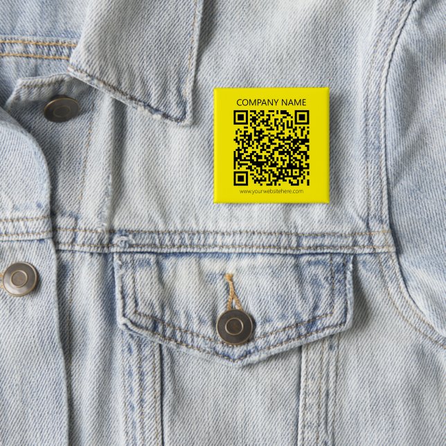 Create a QR Code | Easily Seen Bright Yellow Black 15 Cm Square Badge (In Situ)