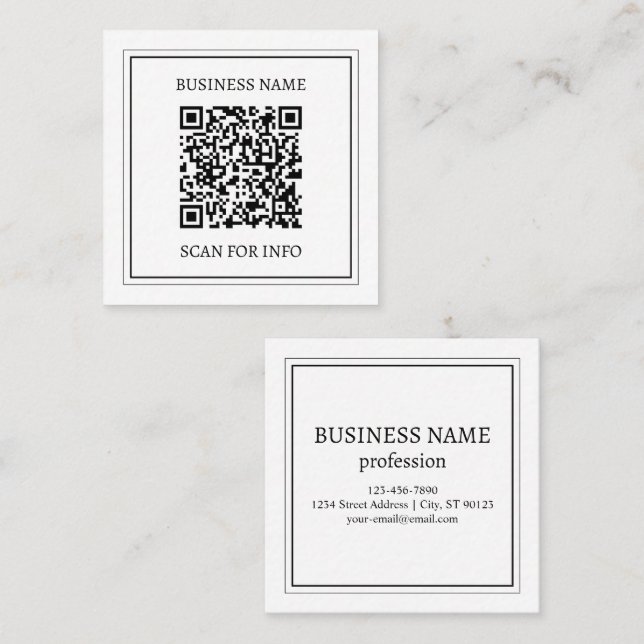 Create a Scannable QR code | Black & White Square Business Card (Front/Back)