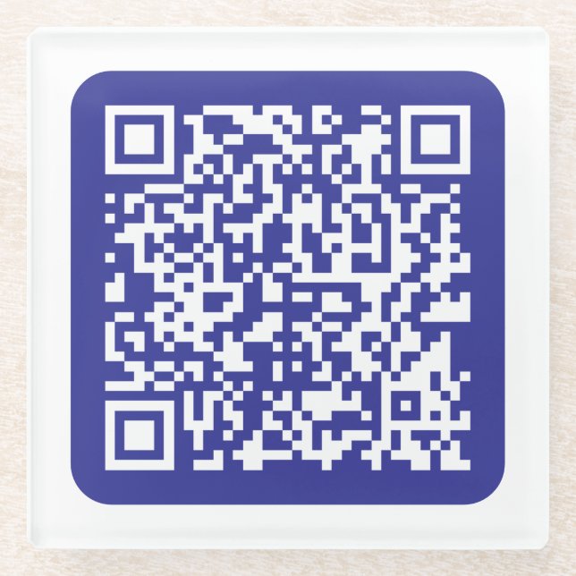 Create a Scannable QR code | Editable Dark Blue Glass Coaster (Front)