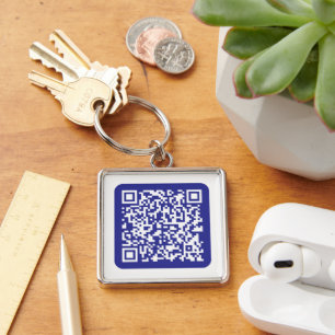 Create a Scannable QR code   Editable Dark Blue Key Ring
