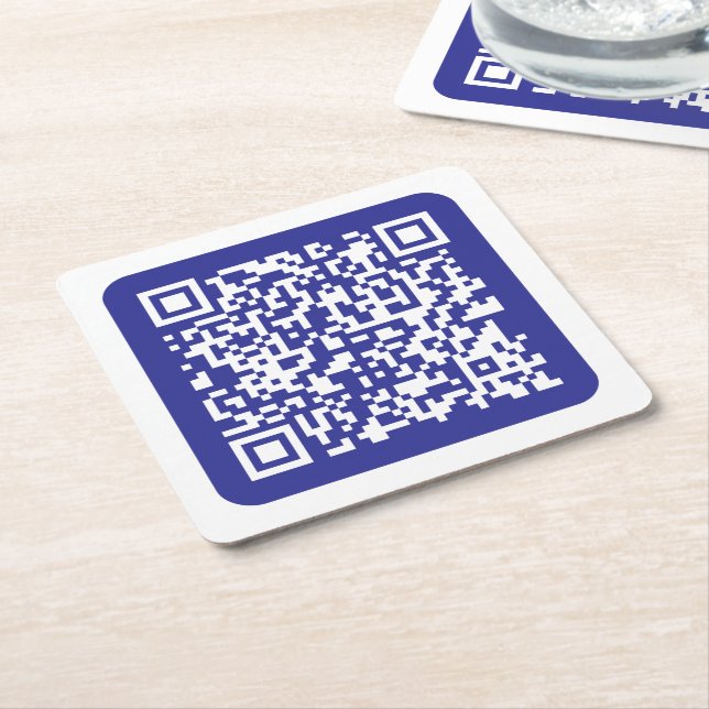 Create a Scannable QR code | Editable Dark Blue Square Paper Coaster (Angled)