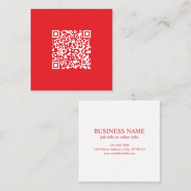 Create a Scannable Red (editable) QR code Square Business Card (Front/Back)