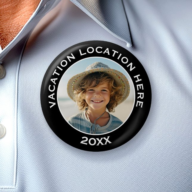 Create A Vacation Souvenir with Photo and Text 6 Cm Round Badge (Custom Button)