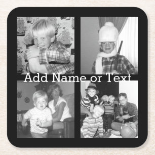 Create an Instagram Collage with 4 photos - black Square Paper Coaster