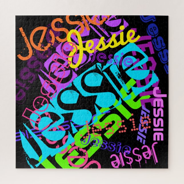 Create Any Name Customisable Bright Colours & Blac Jigsaw Puzzle (Vertical)