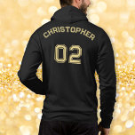 Create Black Gold Player Name Jersey Number Mens Hoodie<br><div class="desc">Create your own custom, personalised, cool stylish faux gold typography / font / script, monogrammed player name jersey number black, soft, relaxed, mens full zip hoodie hooded sweatshirt. Simply type in your name / player name and player jersey number, to customise. Makes a great gift for birthday, christmas, holidays, graduation,...</div>