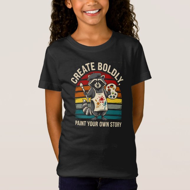 Create Boldly With This Adorable Artistic Racoon  T-Shirt (Front)