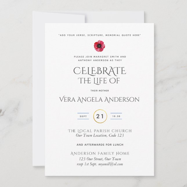 Create Celebration of Life Memorial Funeral Invite (Front)