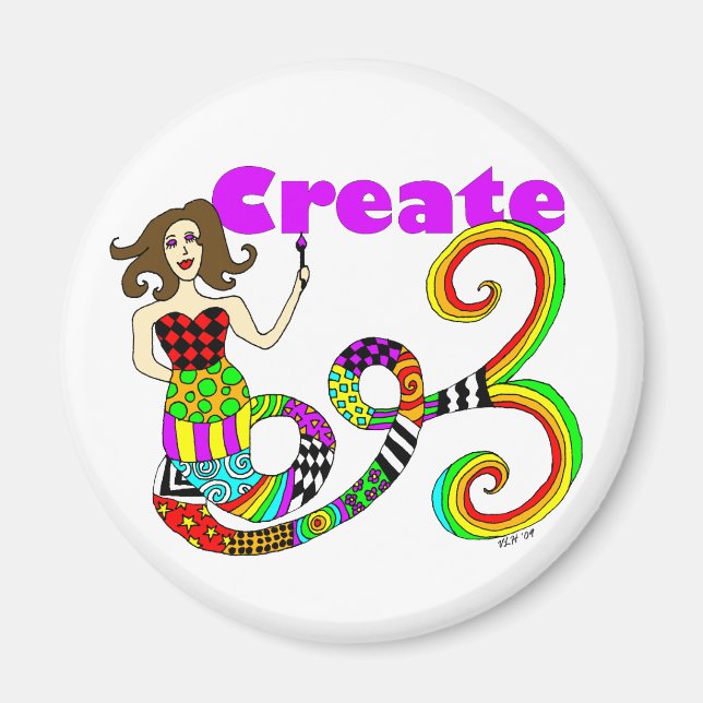 Create Colourful Mermaid Muse Round Magnet (Front)
