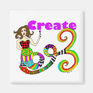Create Colourful Mermaid Muse Square Magnet