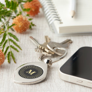 Create Custom Black Gold Monogrammed Swirl Metal Key Ring