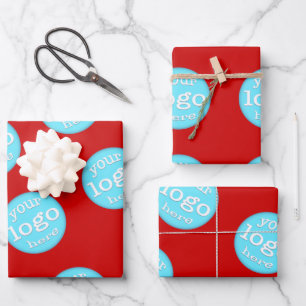 Create Custom Business Company Logo Christmas Red Wrapping Paper Sheet