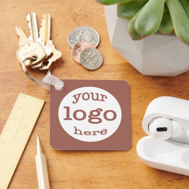 Create Custom Business Logo QR Code Rust Brown Key Ring (Desk)