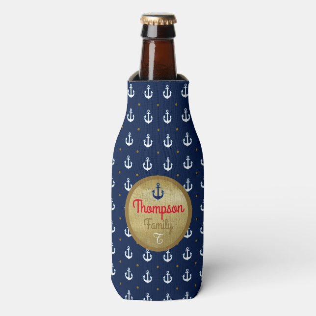 create custom can cooler monogrammed with anchors (Bottle Front)