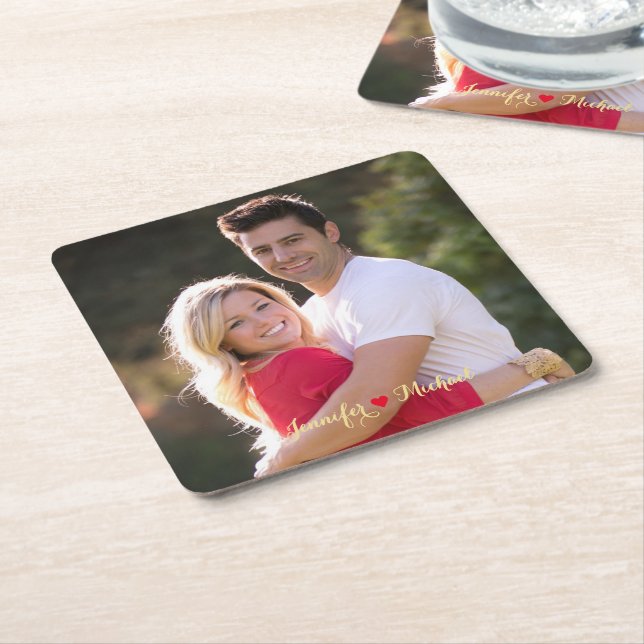 Create Custom Couple Newlywed Photo Paper Coasters (Angled)