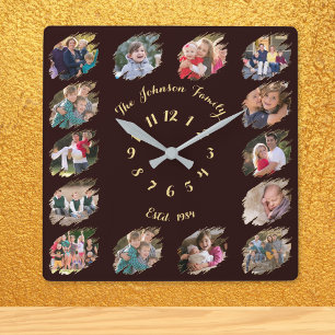 Create Custom Family Photo Collage Personalized Square Wall Clock