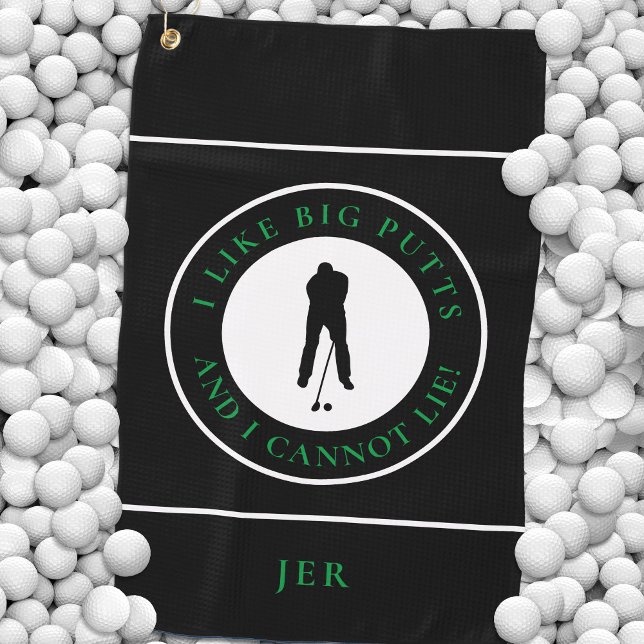 Create Custom Fun Golfer Modern Sports Black Green Golf Towel (Creator Uploaded)