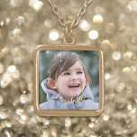 Create Custom Gold Finish Square Photo Necklace<br><div class="desc">Create your own custom made, personalised, monogrammed, stylish, UV resistant and waterproof, premium gold finish metal square photo charm necklace. Simply add your photo (your photo or family / couple / kids / pet photo) and text (your name or couples names / wedding date / monogram / initials), to customise....</div>