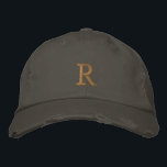 Create Custom Monogram Mens Womens Kids Distressed Embroidered Hat<br><div class="desc">Create your own custom, personalised, golden monogrammed, cool, stylish, embroidered, distressed, lived-in look, enzyme-washed, comfortable, kids boys girls teens mens womens unisex 100% cotton chino twill baseball cap / hat, with your monogram on the front. Simply enter your monogram / initial, to customise. Makes a great gift for your son,...</div>