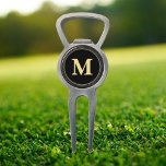 Create Custom Personalised Black Gold Monogrammed Divot Tool<br><div class="desc">Custom, personalised, modern faux gold monogram monogrammed on black background, golf bartender divot tool with ball marker and bottle opener, made of a durable metal construction and featuring a magnetic ball marker slot that holds a ball marker securely in place. Simply type in your initials / monogram, to customise. Make...</div>