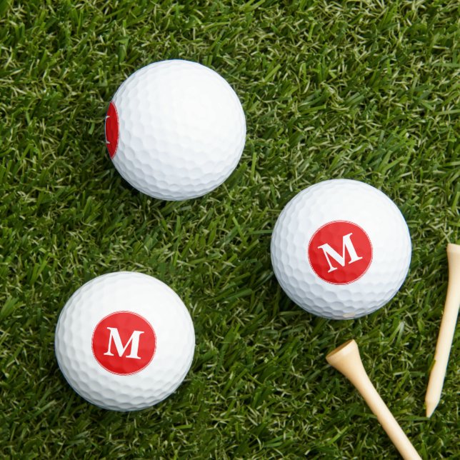 Create Custom Personalised Red White Monogrammed Golf Balls (Insitu Grass)