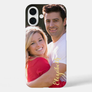 Create Custom Photo Gold Text Stylish Slim Fit iPhone 16 Plus Case