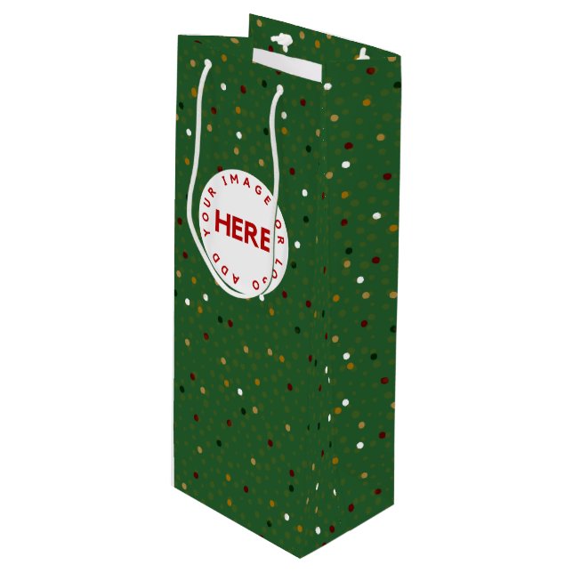 Create Custom Photo or Logo Modern Green Christmas Wine Gift Bag (Front Angled)