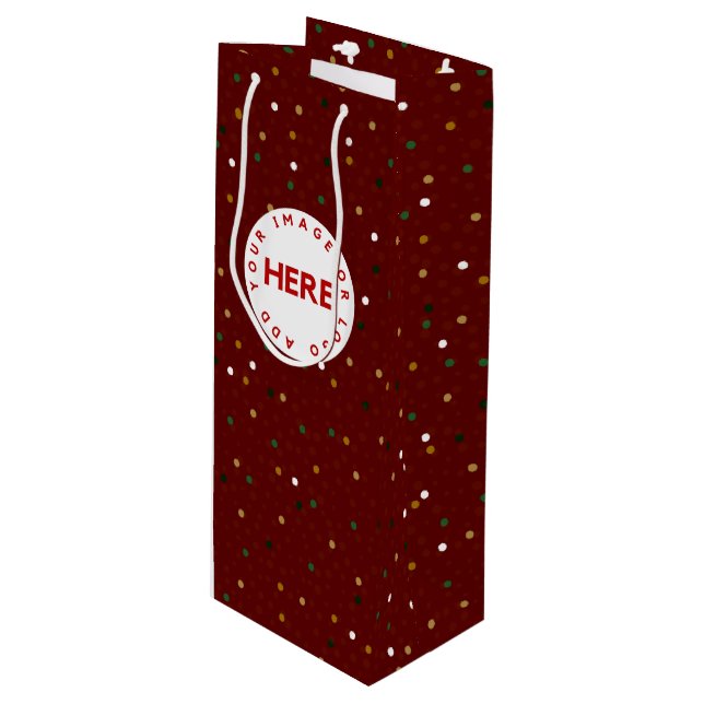 Create Custom Photo or Logo Modern Red Christmas Wine Gift Bag (Front Angled)