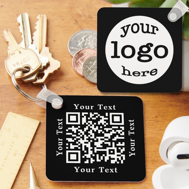 Create Custom QR Code Business Company Logo Black Key Ring (Create Custom QR Code Business Company Logo Black Keychain)