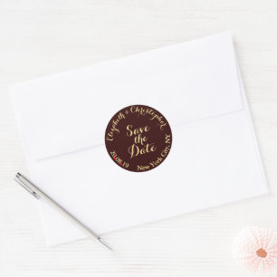 Create Elegant Brown Gold Wedding Save the Date Classic Round Sticker