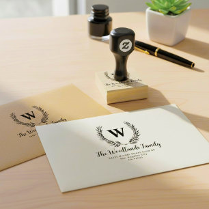 Create Family Name, Rustic Monogram Return Address Rubber Stamp