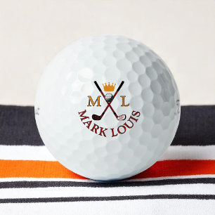 Create Golfer Logo Crossed Clubs King Crown  Golf Balls