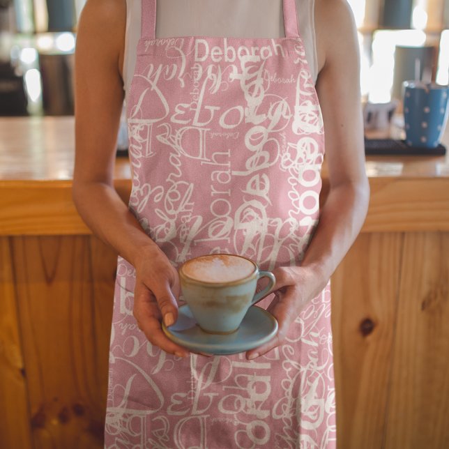 Create Her Personalised Name Pink Apron (overlapping names forming a beautiful pattern)