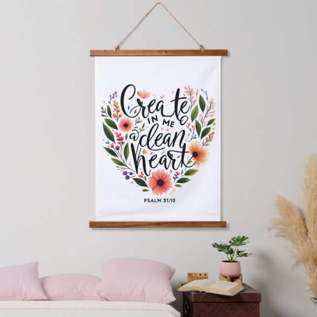 Create in Me a clean Heart floral Hanging Tapestry (Bedroom)
