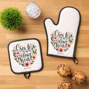 Create in Me a clean Heart floral Oven Mitt & Pot Holder Set