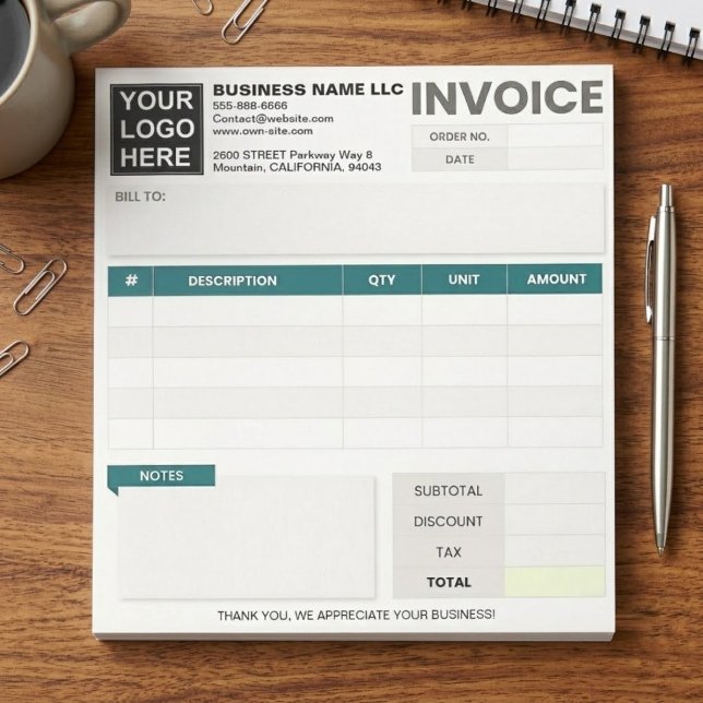 Create Invoice Sales Receipt Order Forms | Logo Notepad (blank custom logo receipt book notepad, purchase invoice book for business)