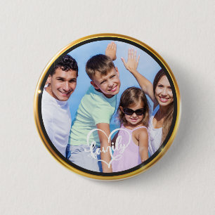 Create it yourself family script Gold Frame Photo 6 Cm Round Badge