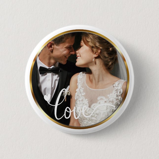 Create it yourself Love Script Gold Frame Photo 6 Cm Round Badge (Front)