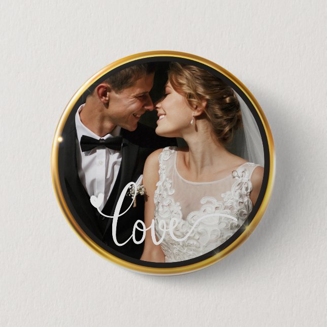 Create it yourself Love Script Gold Frame Photo 6 Cm Round Badge (Front)