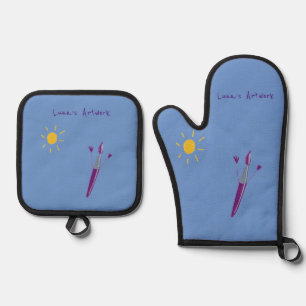 Create Magical Memories Your Child’s Artwork Blue Oven Mitt & Pot Holder Set