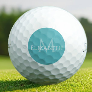 Create Monogram Name Initial Elegant Teal Green Golf Balls