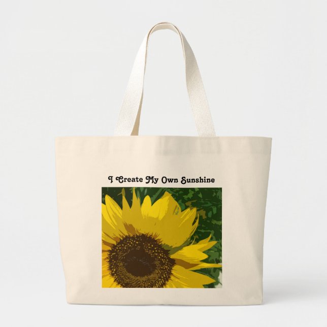 Create My Own Sunshine Yellow Sunflower Floral Large Tote Bag (Front)