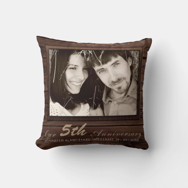 Create Own 5th Wedding Anniversary PHOTO Gift Name Cushion (Front)