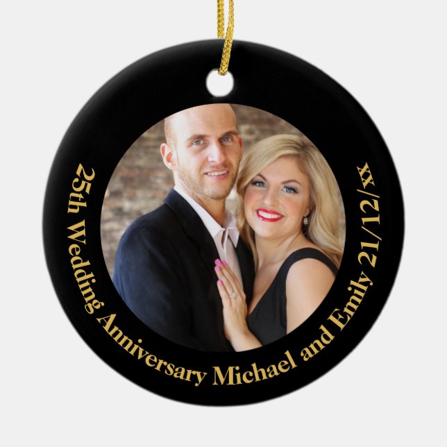 Create Own ANNIVERSARY PHOTO Gift under $15 Ceramic Tree Decoration (Front)
